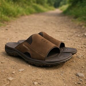 Merrell Men’s Suede Slide Sandals – Brown – Size 14 – Comfort Outdoor Slip-On